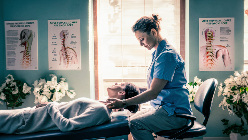 Diagram illustrating upper cervical spine adjustment technique by a chiropractor, emphasizing its wellness benefits