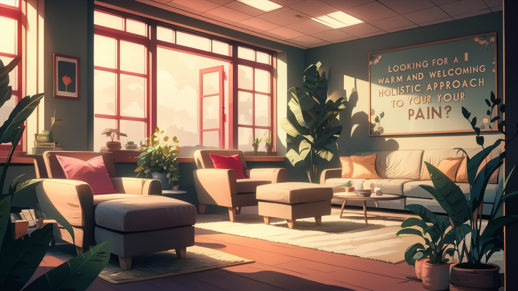Illustration of a serene and inviting healing environment, emphasizing a holistic and warm approach to wellness.