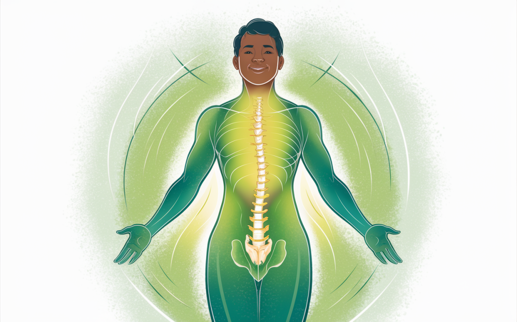 An illustration depicting a human figure with a glowing spine, representing the benefits of chiropractic care for overall well-being