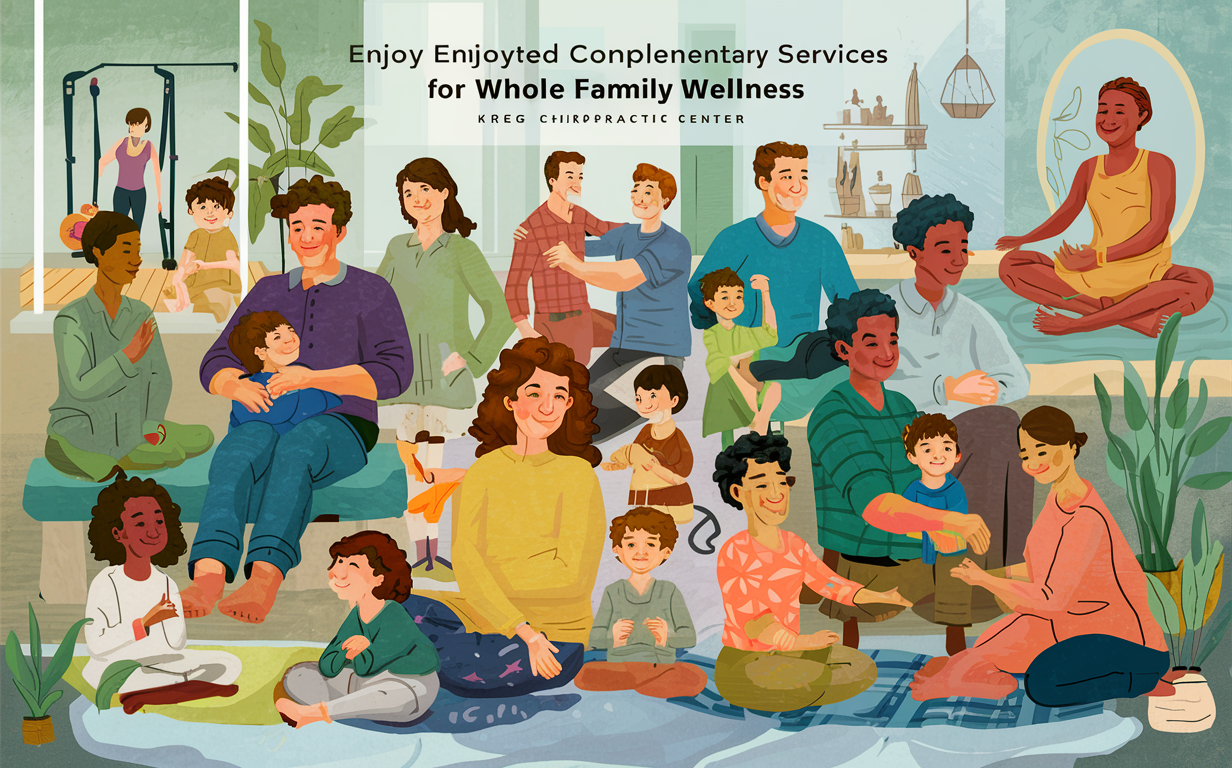 Happy Family Embracing Whole Family Wellness An illustration of a happy family of five, with parents and three children, embracing together in a colorful scene with stars, moon, and clouds, representing the concept of whole family wellness across all ages.