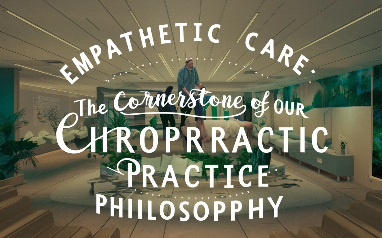 An illustration depicting chiropractic care with empathy, nurturing the body, mind, and spirit through gentle touch, natural elements, and a calming atmosphere.