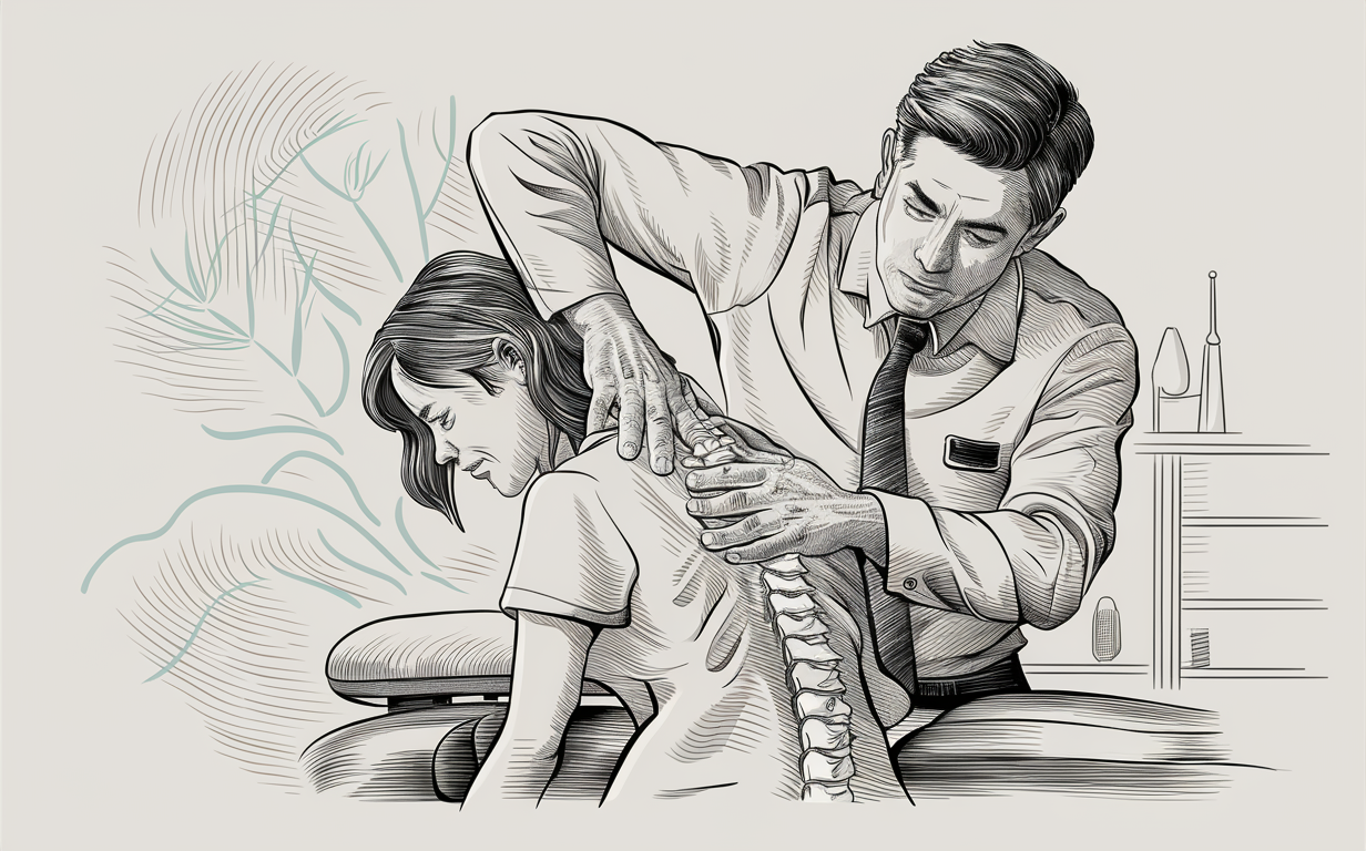 Chiropractors Adjusting Patient's Spine Chiropractic Treatment for Back Pain, Neck Pain & Headaches