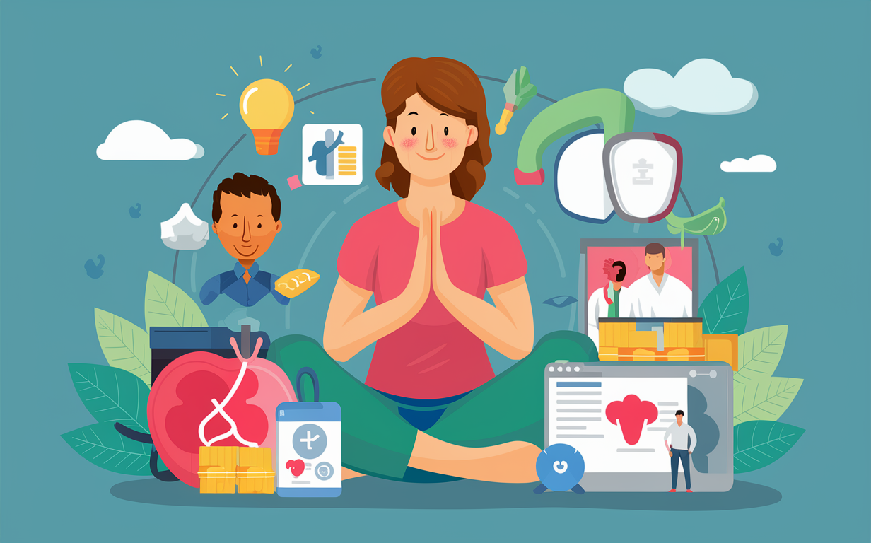 An illustration depicting a network of diverse individuals connected through a central figure, representing a holistic approach to preventative healthcare strategies involving various aspects of well-being.