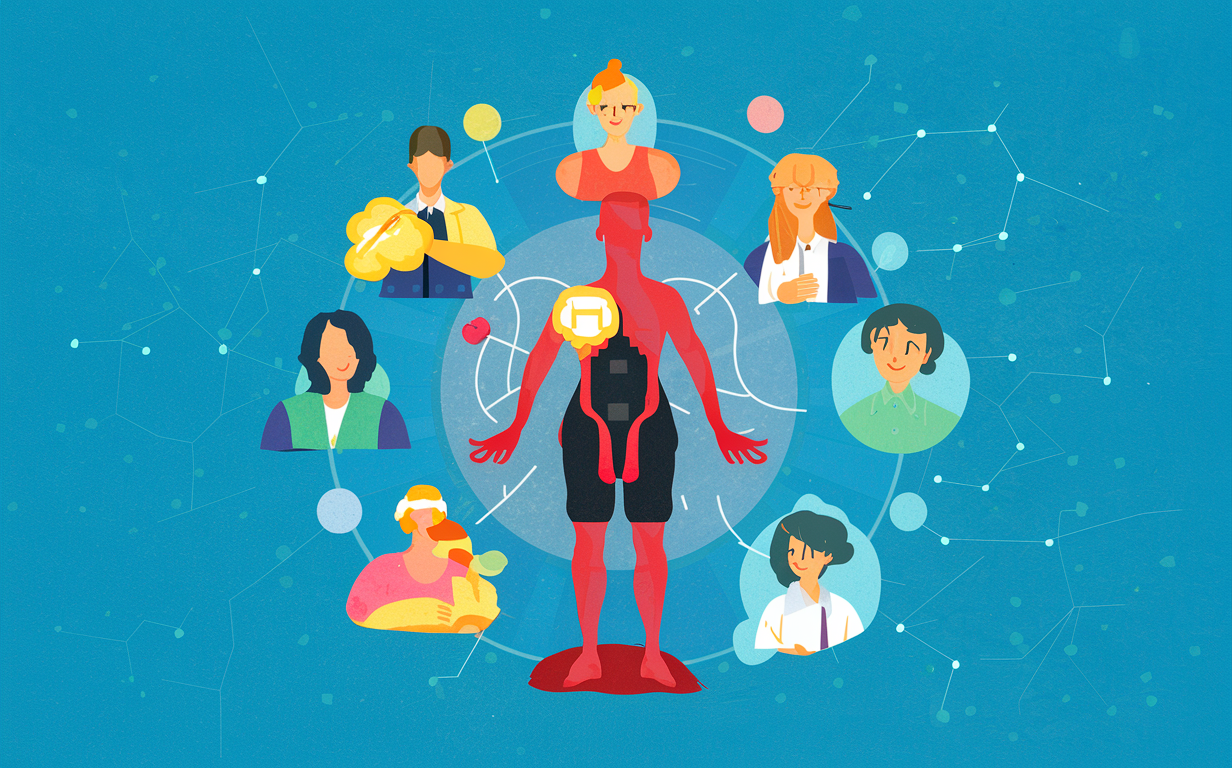 An illustration of a mother juggling household chores and caring for her child while surrounded by symbols of daily tasks and distractions, highlighting the challenges of balancing responsibilities in a holistic approach to preventative care and optimal health.