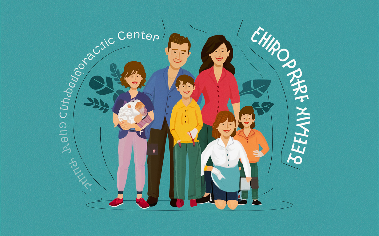 Happy Family Portrait with Parents and Children An illustration of a loving family with parents embracing their two young children, depicting a scene of wholesome family wellness and nurturing care across generations.