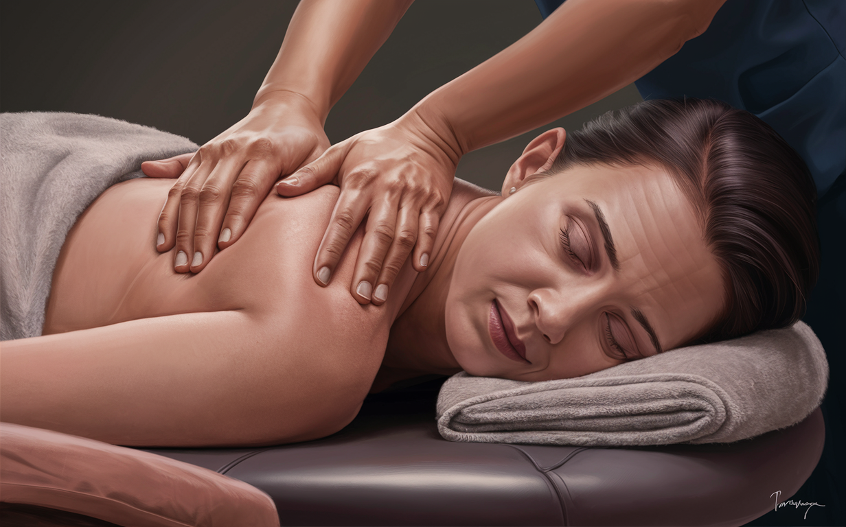 Massage Therapy Session for Relaxation and Pain Relief A person receiving a therapeutic massage for chronic pain and muscle tension relief