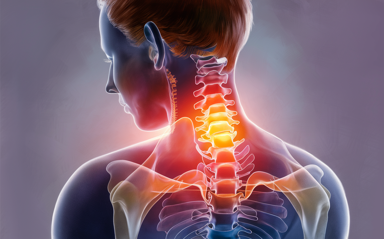 Effects of Upper Cervical Misalignments on Posture and Body Mechanics Illustration of the human upper spine and neck region, highlighting misalignment and its potential impact on posture and body mechanics