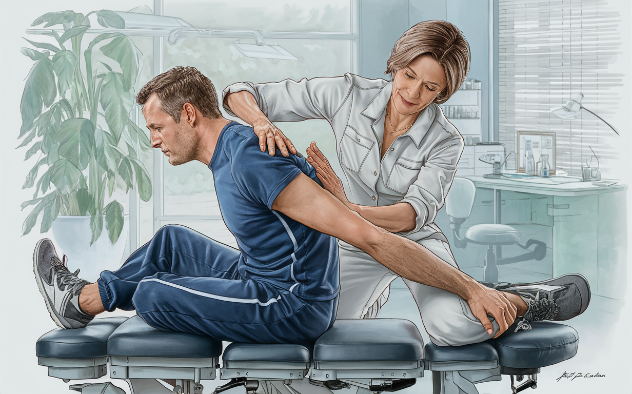 Chiropractic Treatment for Improved Mobility and Function A chiropractor adjusting a patient's back on a treatment table in a chiropractic office setting with anatomical charts on the walls
