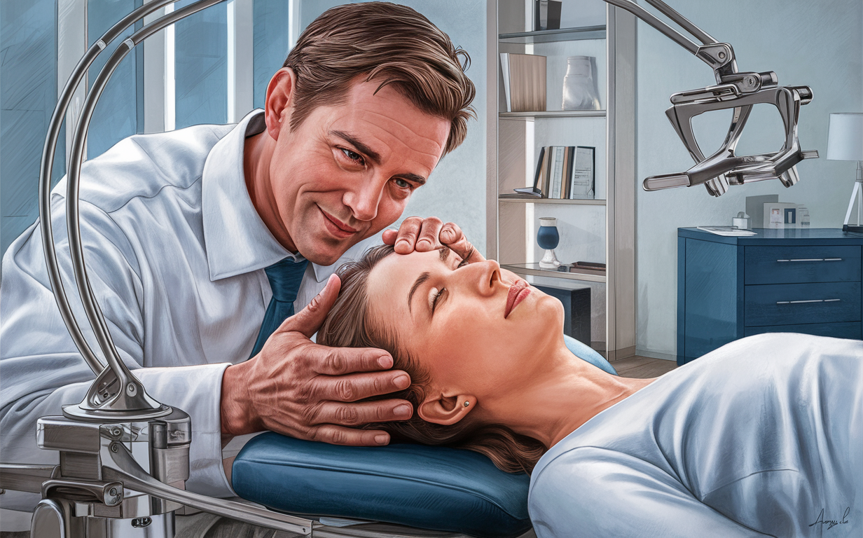 Upper Cervical Spine Adjustment Technique An illustrative image depicting the upper cervical spine region and a hand performing an adjustment technique, highlighting the intricate anatomy and the delicate nature of the chiropractic procedure.