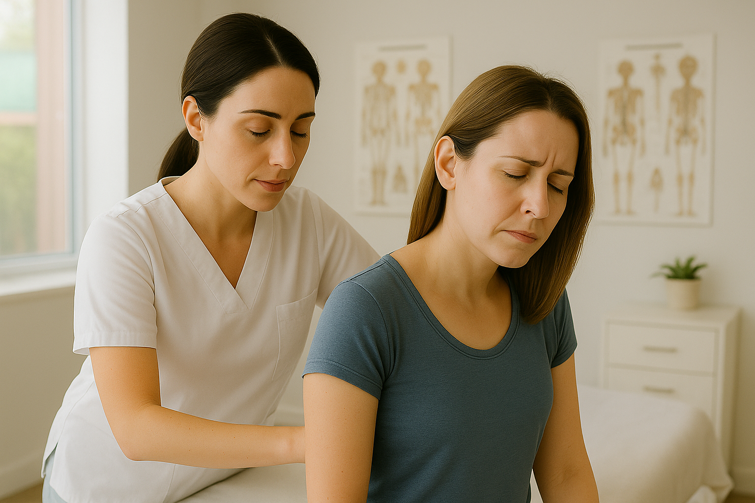 Chiropractor performing spinal adjustment on a patient to relieve headache in a modern Missoula clinic.