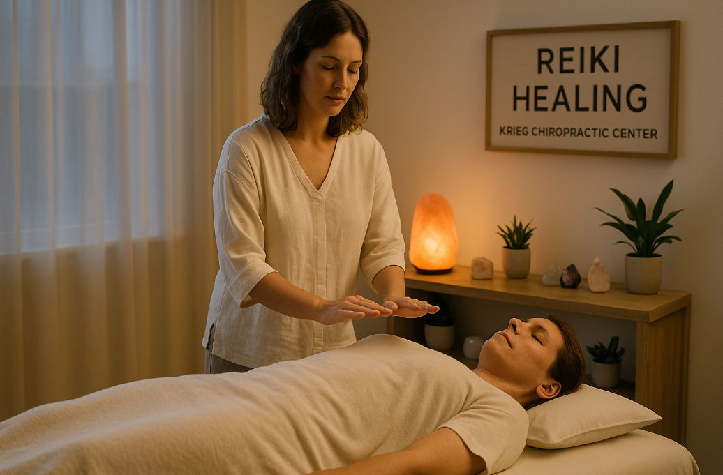 Reiki practitioner in Missoula performing an energy healing session for better sleep at Krieg Chiropractic Center.