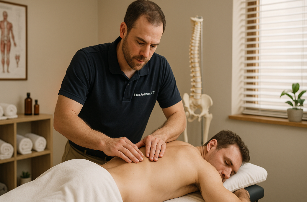 Licensed massage therapist performing deep tissue massage therapy at Krieg Chiropractic Center in Missoula, MT.